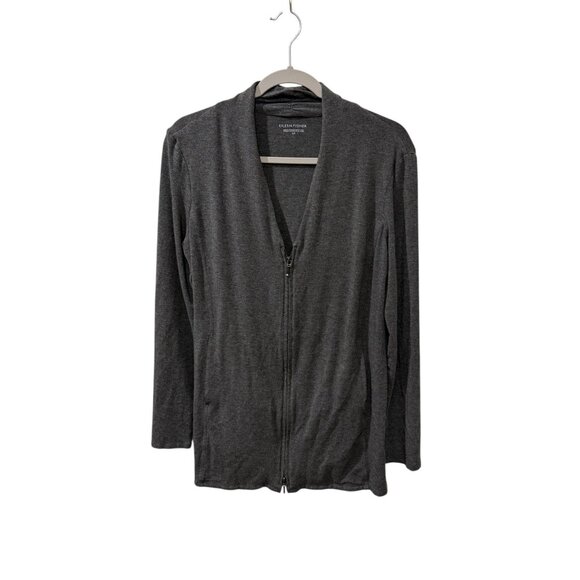 Eileen Fisher Gray Zip-Front Long Sleeve Lightweight Cardigan Sweater S/P Italia - Picture 1 of 6